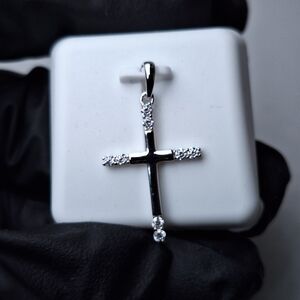 Elegant Rhodium Over 925 Sterling Silver Moissanite Cross Pendant
